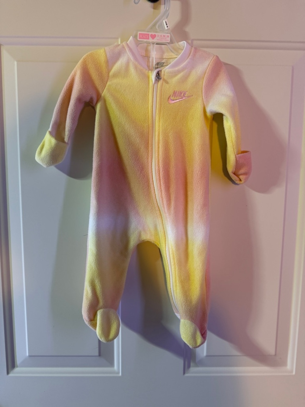Nike Yellow-Pink Ombre Footed fleece One-Piece- 3m